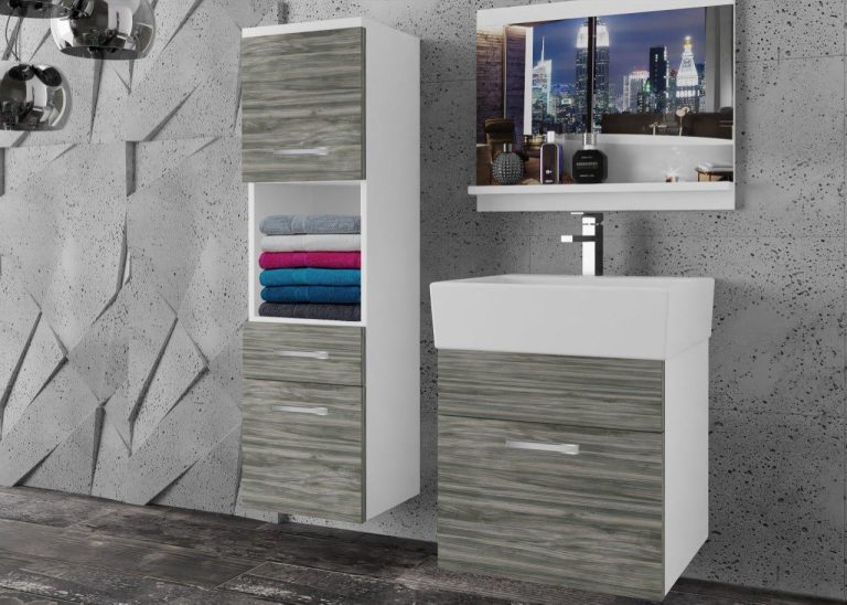 Meble łazienkowe szafki z umywalką z lustrem szare antracyt grafitowe Producent
