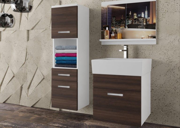 Meble łazienkowe szafki z umywalką z lustrem brązowe heban kasztanowe Producent