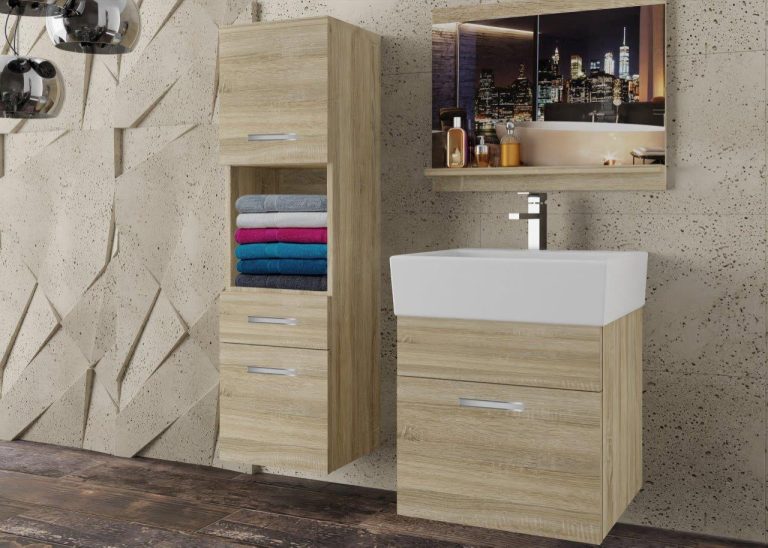 Meble łazienkowe szafki z umywalką z lustrem dębowe dąb wotan dąb sonoma Producent