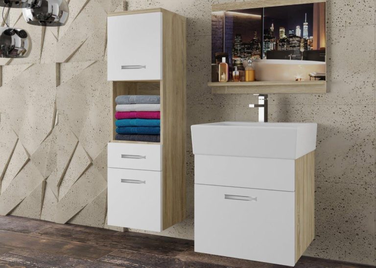 Meble łazienkowe szafki z umywalką z lustrem białe mat Producent