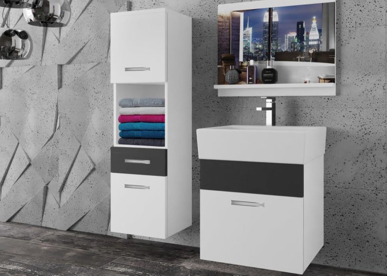 Meble łazienkowe szafki z umywalką z lustrem białe mat czarne mat Producent