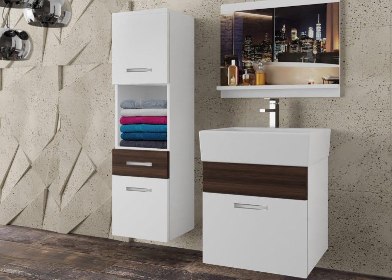 Meble łazienkowe szafki z umywalką z lustrem białe mat brązowe heban kasztanowe Producent