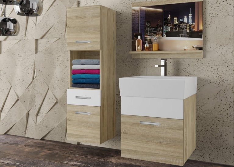 Meble łazienkowe szafki z umywalką z lustrem białe mat dębowe dąb wotan dąb sonoma Producent