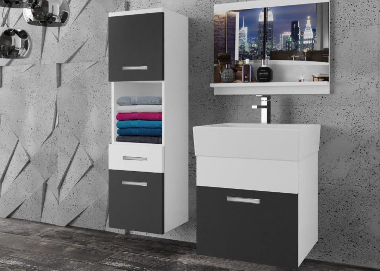 Meble łazienkowe szafki z umywalką z lustrem czarne mat białe mat Producent