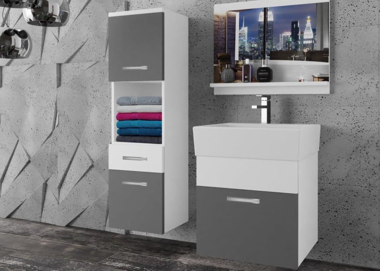 Meble łazienkowe szafki z umywalką z lustrem białe mat szare antracyt grafitowe Producent
