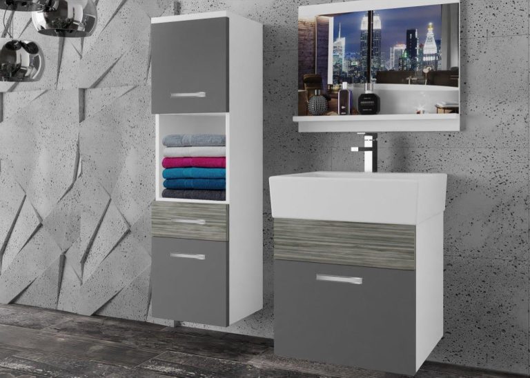 Meble łazienkowe szafki z umywalką z lustrem szare antracyt grafitowe Producent