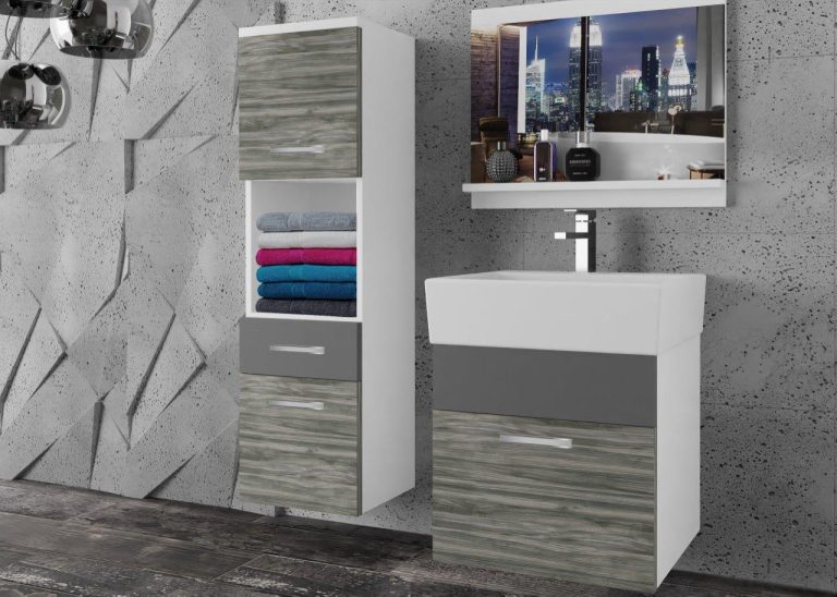 Meble łazienkowe szafki z umywalką z lustrem szare antracyt grafitowe Producent