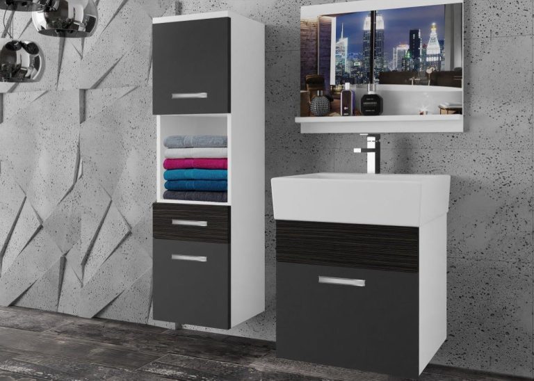 Meble łazienkowe szafki z umywalką z lustrem czarne heban ciemne Producent