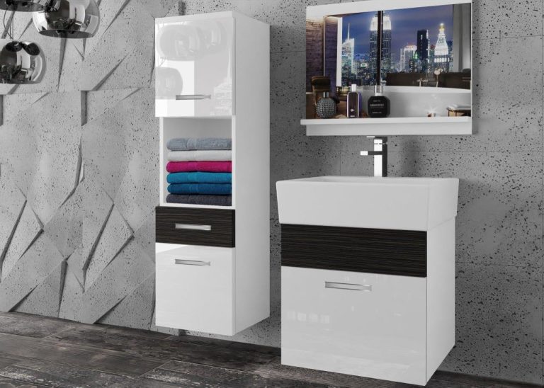 Meble łazienkowe szafki z umywalką z lustrem białe połysk czarne heban ciemne Producent