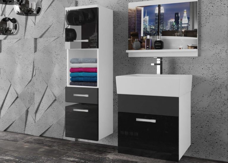 Meble łazienkowe szafki z umywalką z lustrem czarne połysk czarne mat Producent