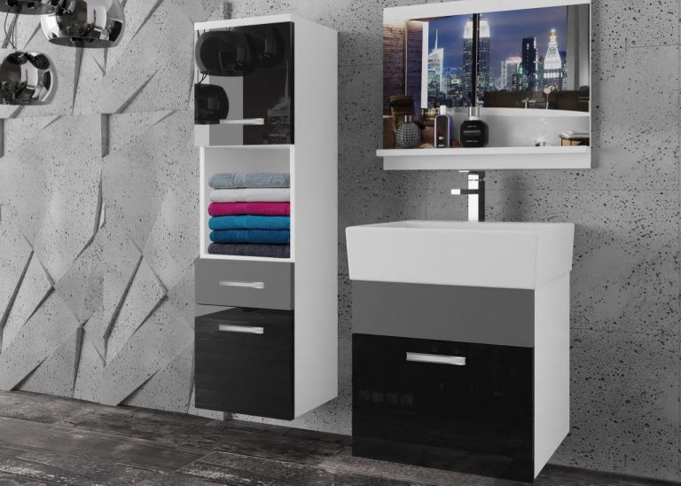 Meble łazienkowe szafki z umywalką z lustrem czarne połysk szare antracyt grafitowe Producent