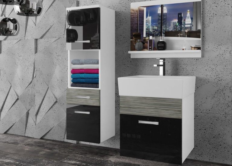 Meble łazienkowe szafki z umywalką z lustrem czarne połysk szare antracyt grafitowe Producent