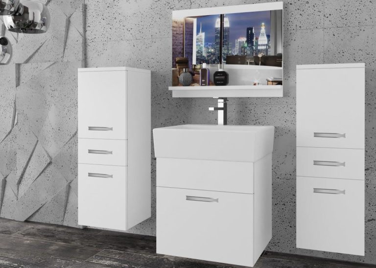 Meble łazienkowe szafki z umywalką z lustrem białe mat Producent