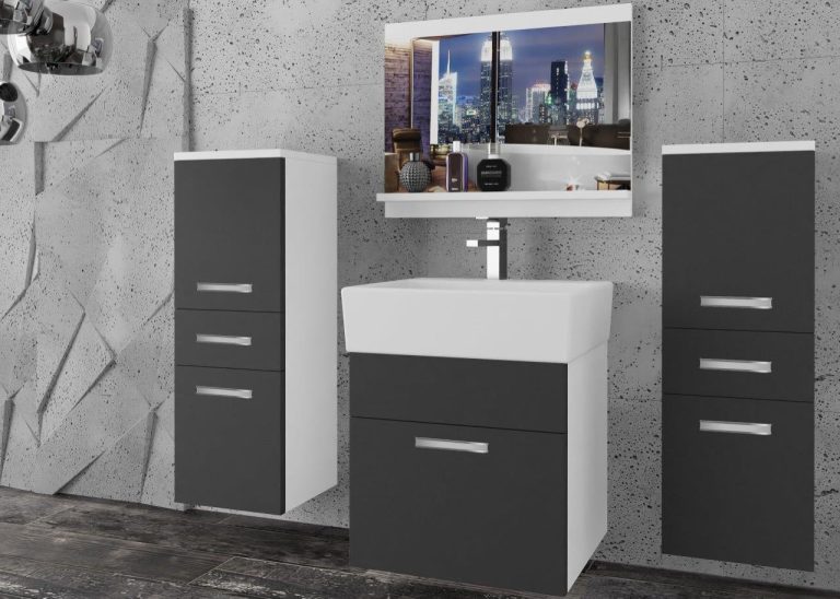 Meble łazienkowe szafki z umywalką z lustrem czarne heban ciemne Producent