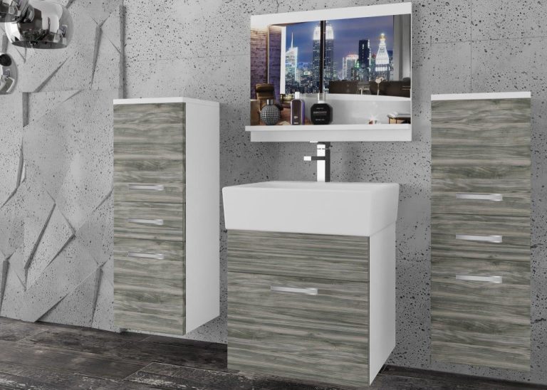 Meble łazienkowe szafki z umywalką z lustrem szare antracyt grafitowe Producent