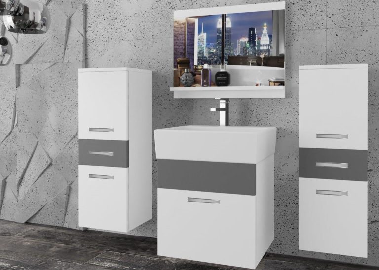 Meble łazienkowe szafki z umywalką z lustrem białe mat szare antracyt grafitowe Producent