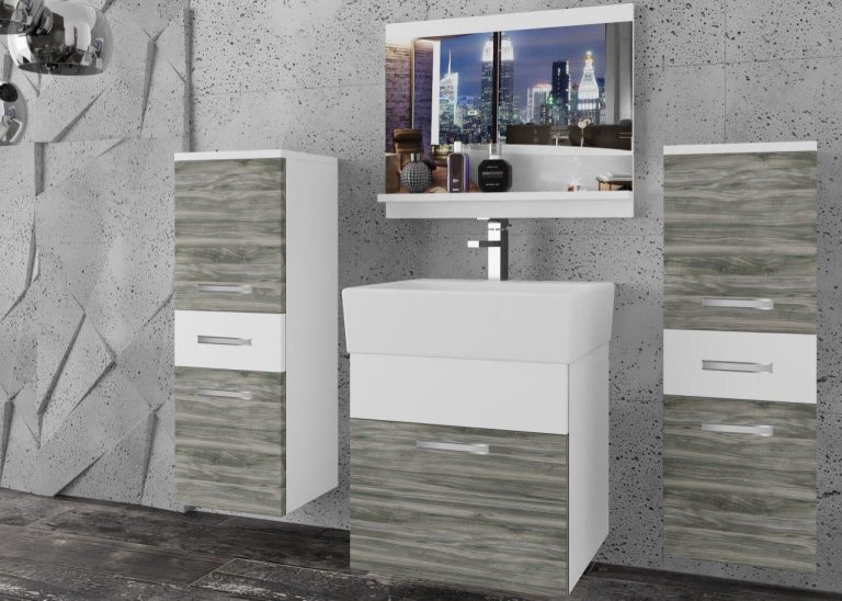 Meble łazienkowe szafki z umywalką z lustrem białe mat szare antracyt grafitowe Producent