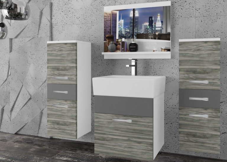 Meble łazienkowe szafki z umywalką z lustrem szare antracyt grafitowe Producent