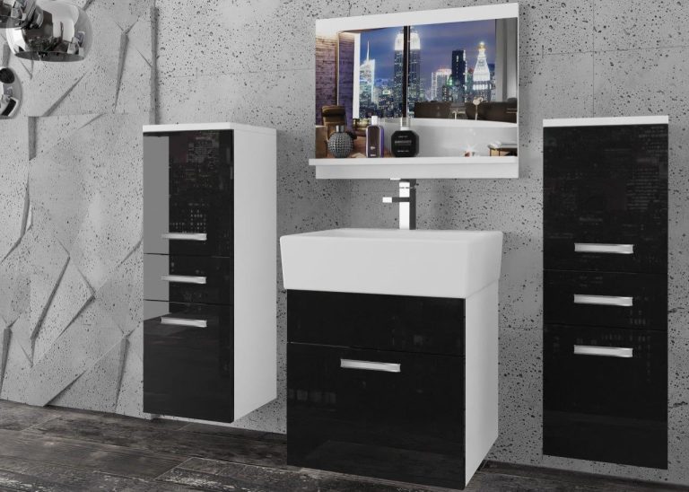 Meble łazienkowe szafki z umywalką z lustrem czarne połysk Producent