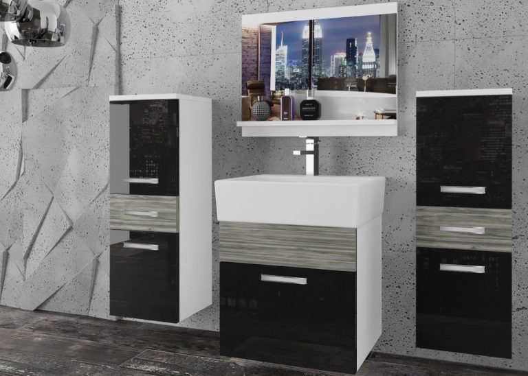 Meble łazienkowe szafki z umywalką z lustrem czarne połysk szare antracyt grafitowe Producent