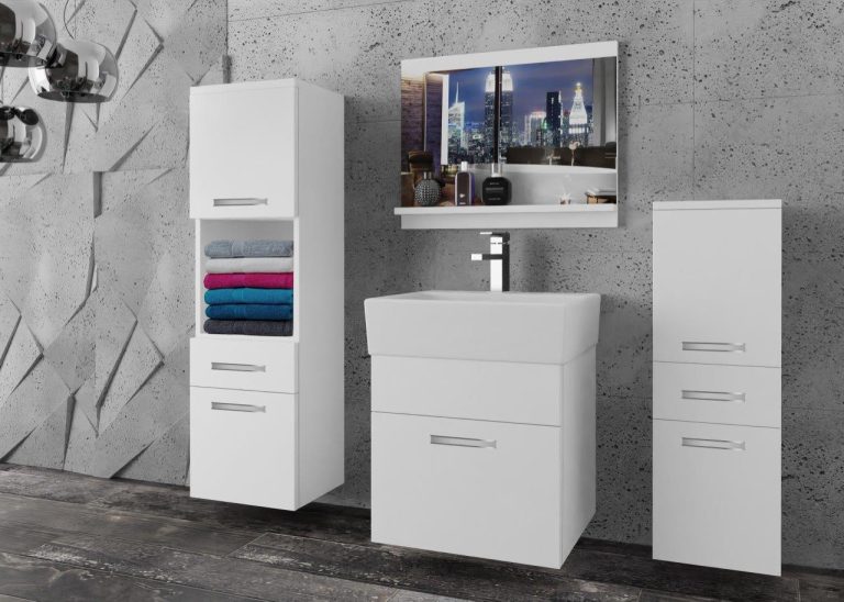 Meble łazienkowe szafki z umywalką z lustrem białe mat Producent
