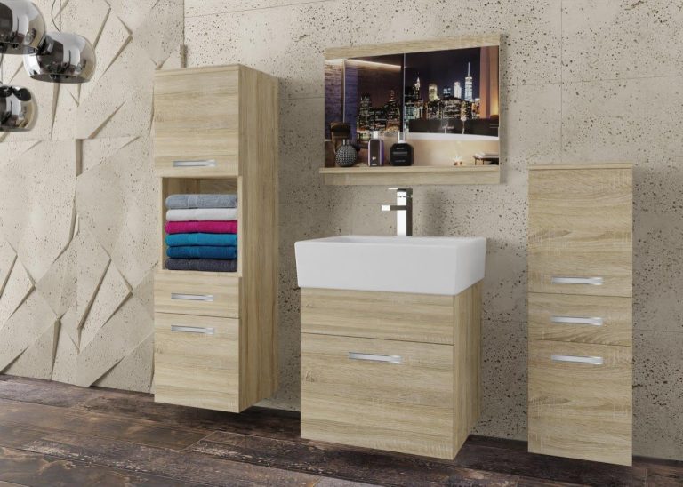 Meble łazienkowe szafki z umywalką z lustrem dębowe dąb wotan dąb sonoma Producent