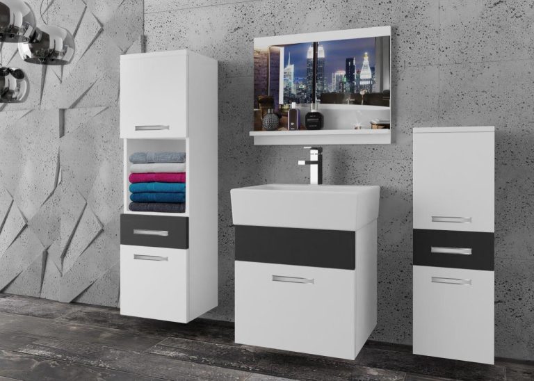 Meble łazienkowe szafki z umywalką z lustrem białe mat czarne mat Producent