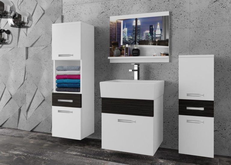 Meble łazienkowe szafki z umywalką z lustrem białe mat czarne heban ciemne Producent