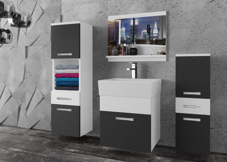 Meble łazienkowe szafki z umywalką z lustrem czarny mat czarne heban ciemne Producent