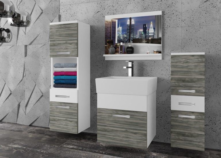 Meble łazienkowe szafki z umywalką z lustrem białe mat szare antracyt grafitowe Producent