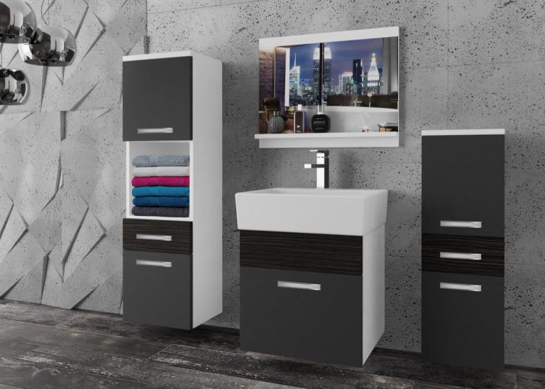Meble łazienkowe szafki z umywalką z lustrem czarny mat białe mat Producent