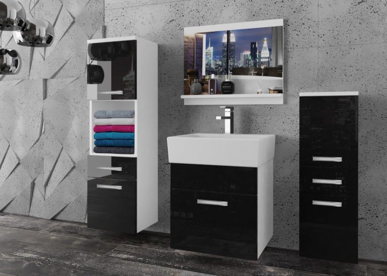 Meble łazienkowe szafki z umywalką z lustrem czarne połysk Producent