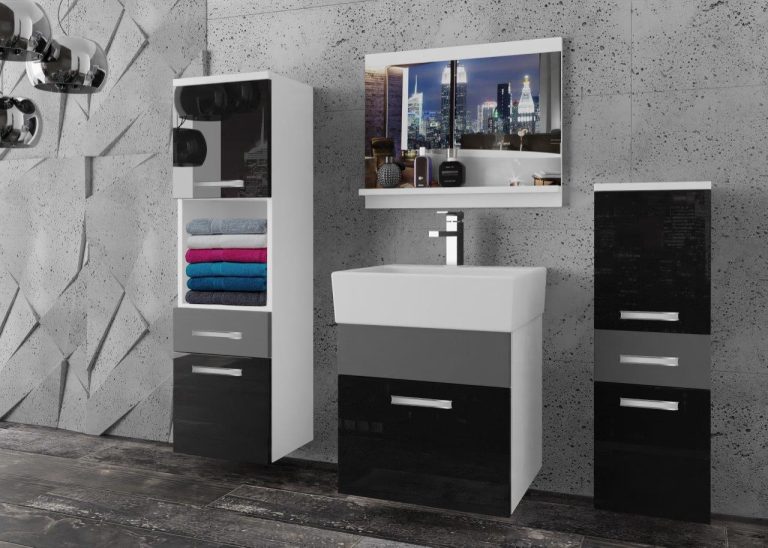Meble łazienkowe szafki z umywalką z lustrem czarne połysk szare antracyt grafitowe Producent