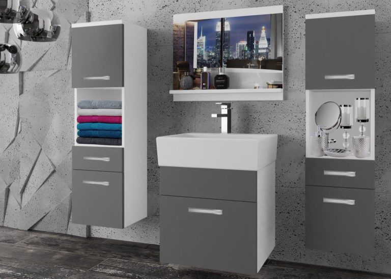 Meble łazienkowe szafki z umywalką z lustrem szare antracyt grafitowe Producent