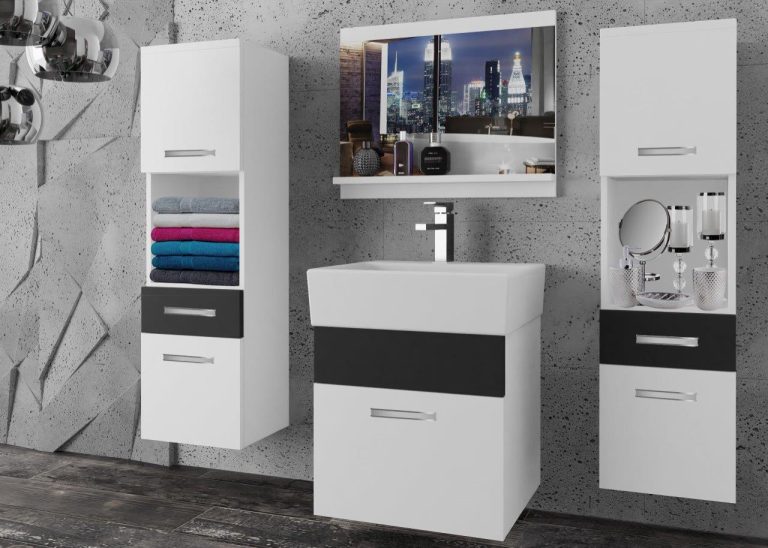 Meble łazienkowe szafki z umywalką z lustrem białe mat czarne mat Producent