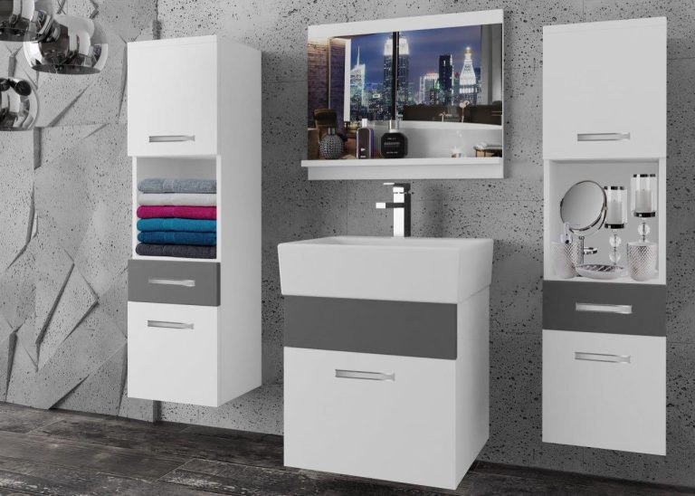 Meble łazienkowe szafki z umywalką z lustrem białe mat szare antracyt grafitowe Producent