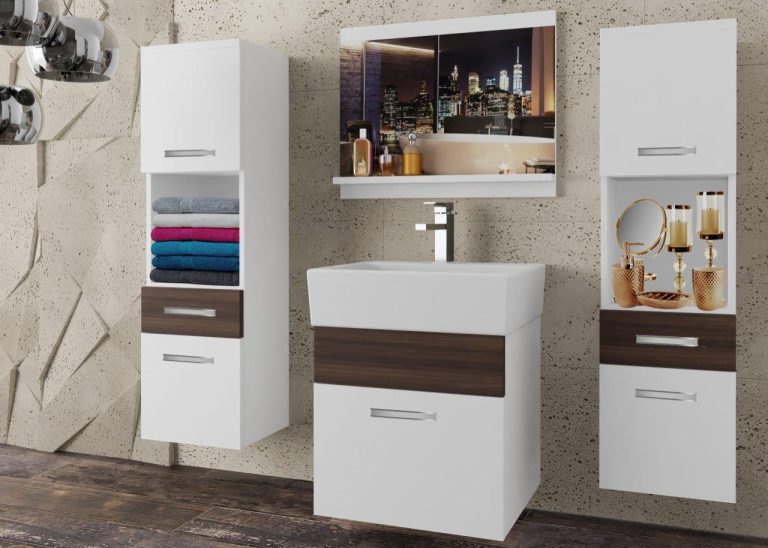 Meble łazienkowe szafki z umywalką z lustrem białe mat brązowe heban kasztanowe Producent