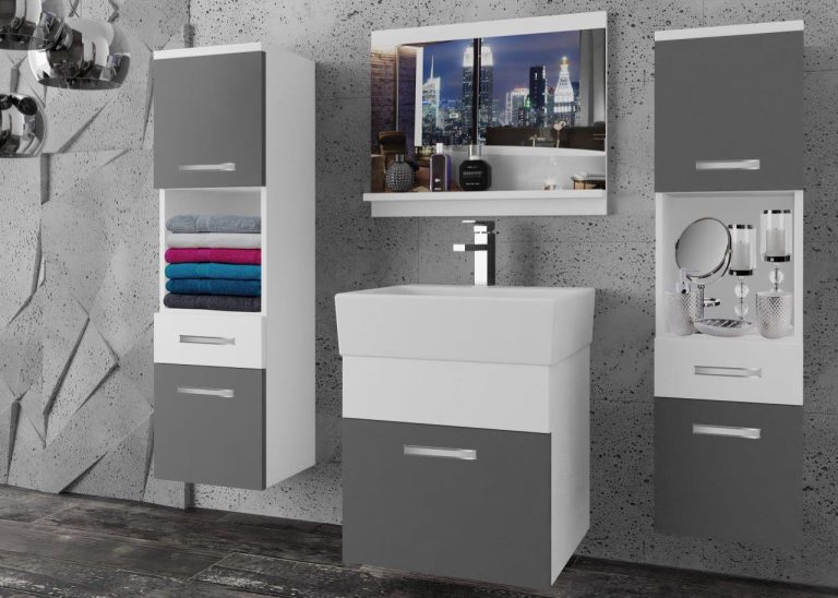 Meble łazienkowe szafki z umywalką z lustrem białe mat szare antracyt grafitowe Producent