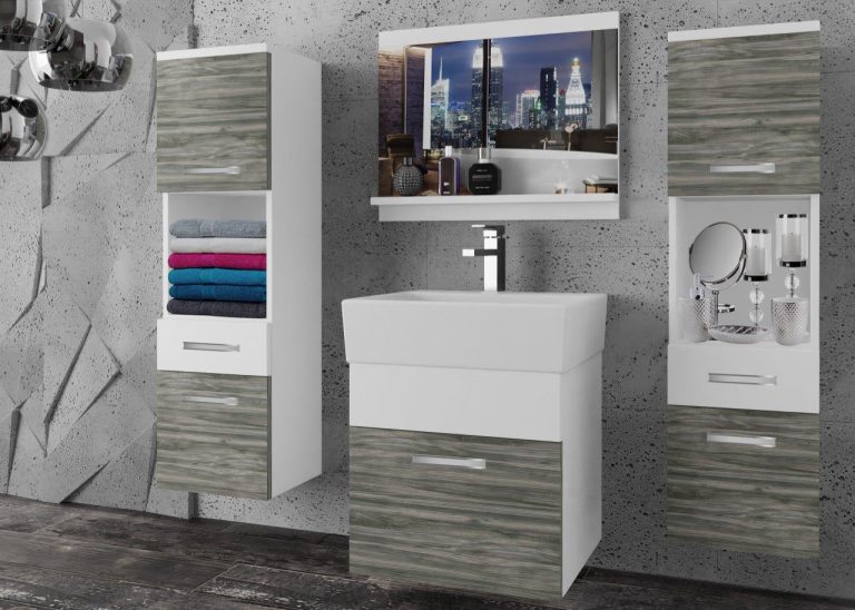 Meble łazienkowe szafki z umywalką z lustrem białe mat szare antracyt grafitowe Producent