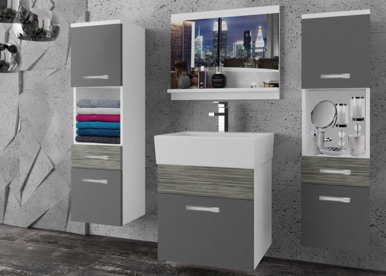 Meble łazienkowe szafki z umywalką z lustrem szare antracyt grafitowe Producent