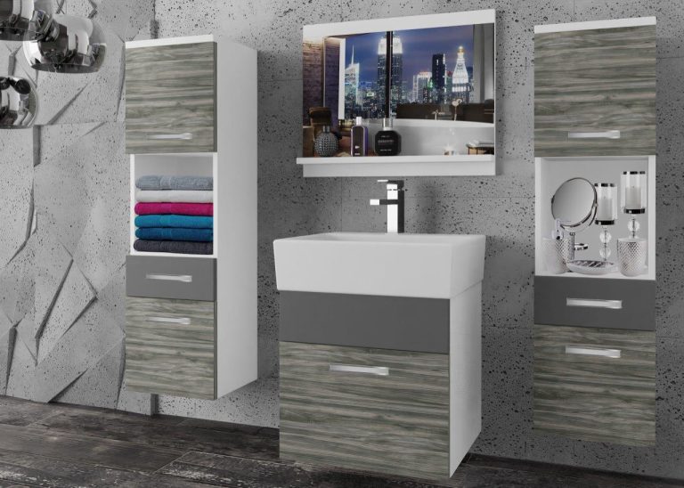 Meble łazienkowe szafki z umywalką z lustrem białe mat szare antracyt grafitowe Producent