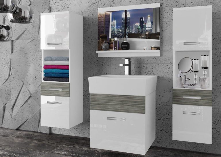 Meble łazienkowe szafki z umywalką z lustrem białe połysk szare antracyt grafitowe Producent