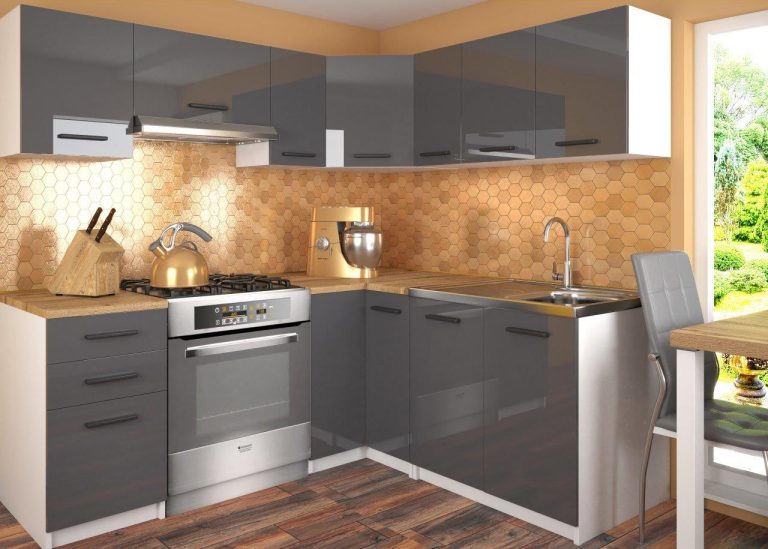 Meble kuchenne 360 cm szare połysk z blatem Producent INF LIDIAUNIQA/3/WT/S/0/B1