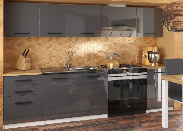 Meble kuchenne 240 cm szare połysk z blatem Producent INF UNIQA/4/WT/S/0/B1