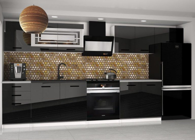 Meble kuchenne 240 cm czarne połysk bez blatu Producent INF ELLA2/4/WT/B/BB/B1