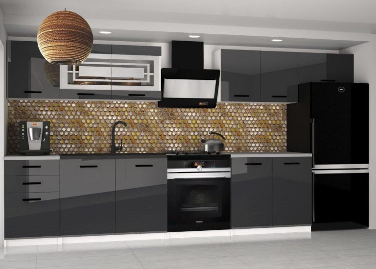 Meble kuchenne 240 cm szare połysk z blatem Producent INF ELLA2/5/WT/S/0/B1