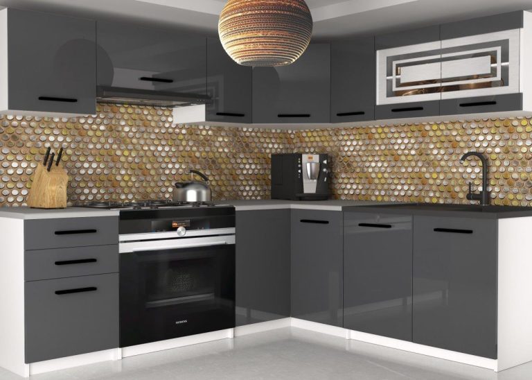 Meble kuchenne 360 cm szare połysk bez blatu Producent INF LIDIA2/4/WT/S/BB/B1
