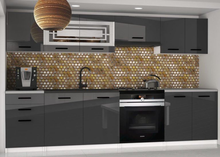 Meble kuchenne 240 cm czarne połysk bez blatu Producent INF MARIKA2/4/WT/S/BB/B1