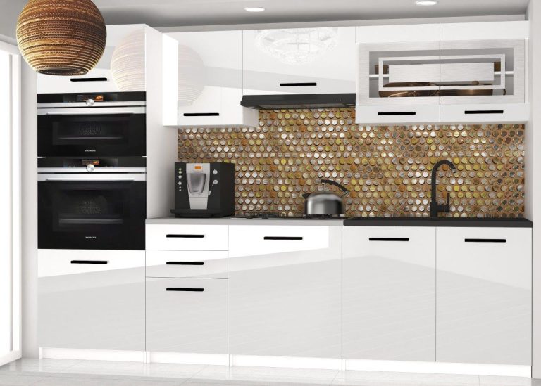 Meble kuchenne 240 cm białe połysk z blatem Producent INF PAULA2/4/WT/W/0/B1