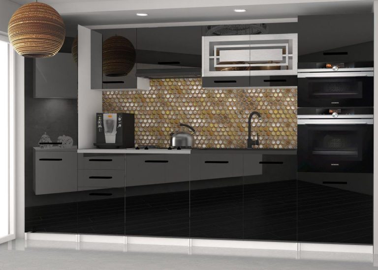 Meble kuchenne 300 cm czarne połysk bez blatu Producent INF SYNTKA2/5/WT/B/BB/B1
